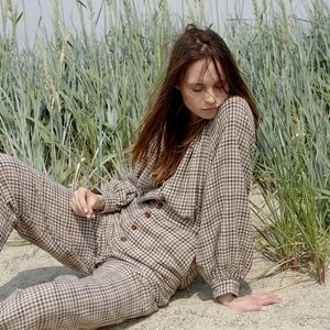 Esby Apparel Noelle Pant in Brown Vintage Check